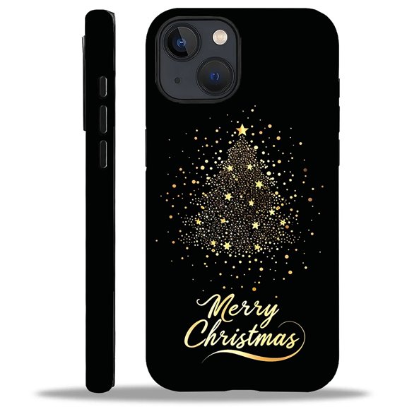 FKBRCL4U Compatible with iPhone 13/iPhone 14 Case, Merry Christmas Golden Tree Pattern for Girl Full Body Design Soft Silicone Drop Shock Scratch Protection for iPhone 13/iPhone 14