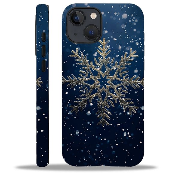 FKBRCL4U Compatible with iPhone 13/iPhone 14 Case, Simple Dark Blue Snowflake Pattern for Girl Full Body Design Soft Silicone Drop Shock Scratch Protection for iPhone 13/iPhone 14