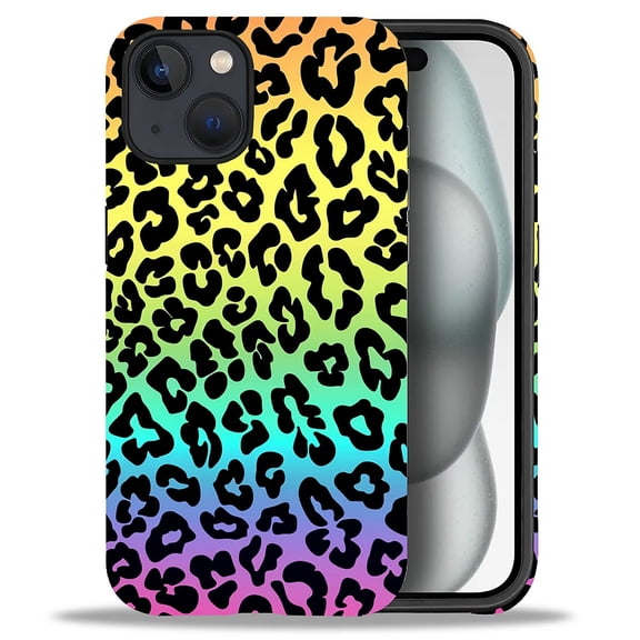 FKBRCL4U Compatible with iPhone 15 Case, Rainbow Colorful Leopard Pattern for Girl Full Body Design Soft Silicone Drop Shock Scratch Protection for iPhone 15