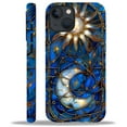 thumbnail image 1 of FKBRCL4U Compatible with iPhone 15 Glossy Case, Blue Stained Glass Golden Sun Moon Pattern for Girl Full Body Design Soft Silicone Drop Shock Scratch Protection for iPhone 15, 1 of 7