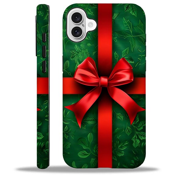 FKBRCL4U Compatible with iPhone 16 Case, Christmas Green Red Present Pattern for Girl Full Body Design Soft Silicone Drop Shock Scratch Protection for iPhone 16