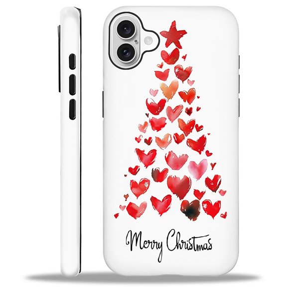 FKBRCL4U Compatible with iPhone 16 Case, Christmas Red Hearts Star Tree Pattern for Girl Full Body Design Soft Silicone Drop Shock Scratch Protection for iPhone 16