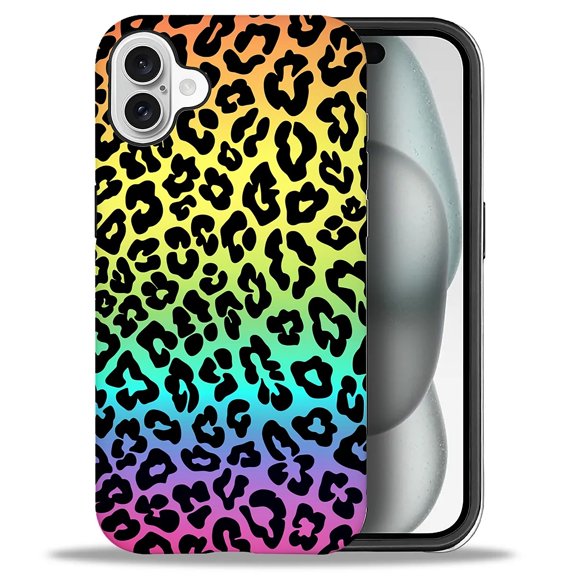 FKBRCL4U Compatible with iPhone 16 Case, Rainbow Colorful Leopard Pattern for Girl Full Body Design Soft Silicone Drop Shock Scratch Protection for iPhone 16