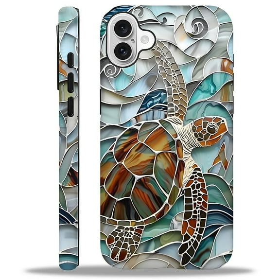 FKBRCL4U Compatible with iPhone 16 Matte Case, Sea Turtle Ocean Stained Glass Pattern for Girl Full Body Design Soft Silicone Drop Shock Scratch Protection for iPhone 16