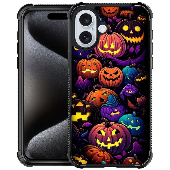 FKBRCL4U Compatible With iPhone 16 Plus Case, Colorful Halloween Pumpkins Pattern For Girl Ultra Protection Shockproof Soft Silicone TPU Non-Slip Back