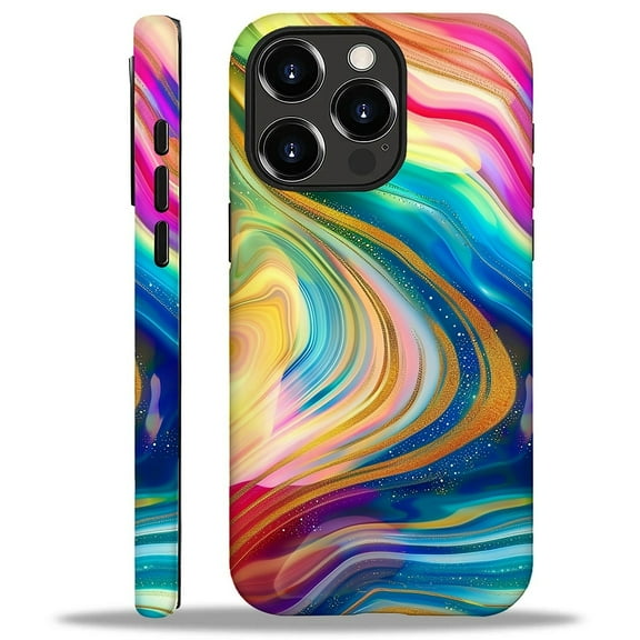 FKBRCL4U Compatible with iPhone 16 Pro Case, Golden Glitter Rainbow Colored Swirls Pattern for Girl Full Body Design Soft Silicone Drop Shock Scratch Protection for iPhone 16 Pro