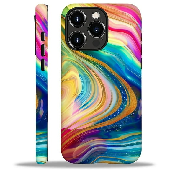 FKBRCL4U Compatible with iPhone 16 Pro Max Case, Golden Glitter Rainbow Colored Swirls Pattern for Girl Full Body Design Soft Silicone Drop Shock Scratch Protection for iPhone 16 Pro Max
