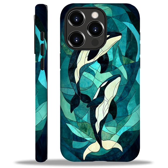 FKBRCL4U Compatible with iPhone 16 Pro Max Matte Case, Blue Teal Ocean Stained Glass Whale Pattern for Girl Full Body Design Soft Silicone Drop Shock Scratch Protection for iPhone 16 Pro Max