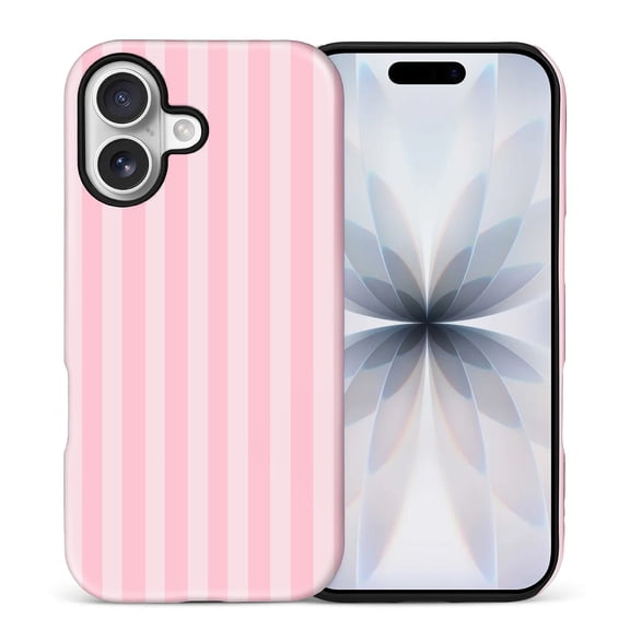 FKBRCL4U Compatible with iPhone 17 Matte Case Cream and Pink Stripes Geometric Vertical Line Pattern for Girl Full Body Design Soft Silicone Drop Shock Scratch Protection
