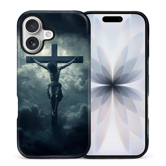 FKBRCL4U Compatible with iPhone 17 Matte Case Large Cross Jesus Dark Sky Clouds Pattern for Girl Full Body Design Soft Silicone Drop Shock Scratch Protection