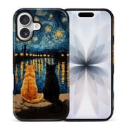 FKBRCL4U Compatible with iPhone 17 Matte Case Oil Painting Orange Black Cat Starry Night Pattern for Girl Full Body Design Soft Silicone Drop Shock Scratch Protection