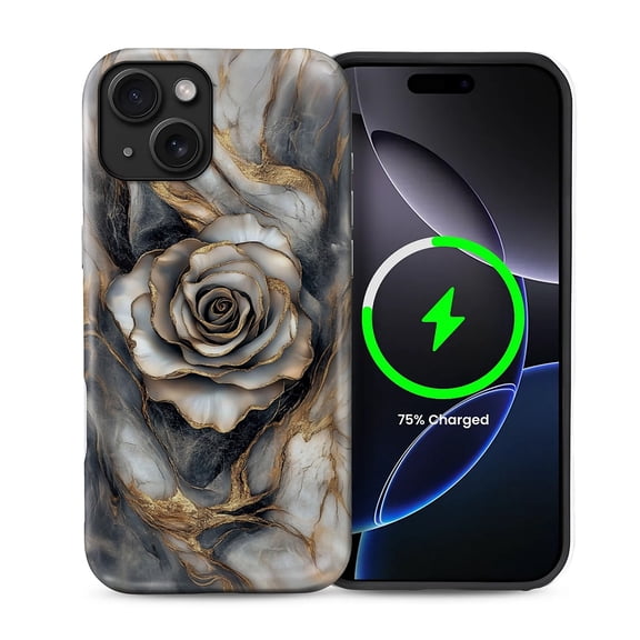 FKBRCL4U for iPhone 13 14 Compatible with Magsafe Case Gray Gold Line Marble Rose Pattern for Girl Boy Full Body Magnetic Design Soft Silicone Protection