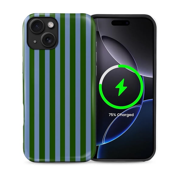 FKBRCL4U for iPhone 13 14 Compatible with Magsafe Case Green and Blue Stripes Geometric Vertical Line Pattern for Girl Boy Full Body Magnetic Design Soft Silicone Protection