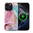 thumbnail image 1 of FKBRCL4U for iPhone 14 Pro Compatible with Magsafe Case Marble Art Pink Teal Golden Lines Pattern for Girl Boy Full Body Magnetic Design Soft Silicone Protection, 1 of 7