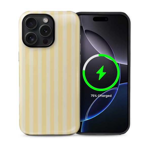 FKBRCL4U for iPhone 15 Pro Max Compatible with Magsafe Case Yellow and Cream Stripes Geometric Vertical Line Pattern for Girl Boy Full Body Magnetic Design Soft Silicone Protection