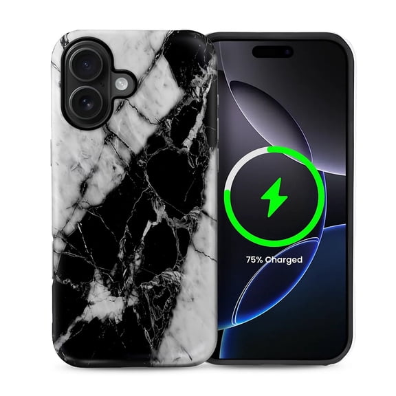 FKBRCL4U for iPhone 16 Compatible with Magsafe Case Black and White Marble Pattern for Girl Boy Full Body Magnetic Design Soft Silicone Protection