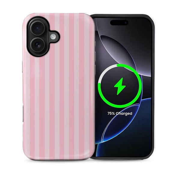 FKBRCL4U for iPhone 16 Compatible with Magsafe Case Cream and Pink Stripes Geometric Vertical Line Pattern for Girl Boy Full Body Magnetic Design Soft Silicone Protection
