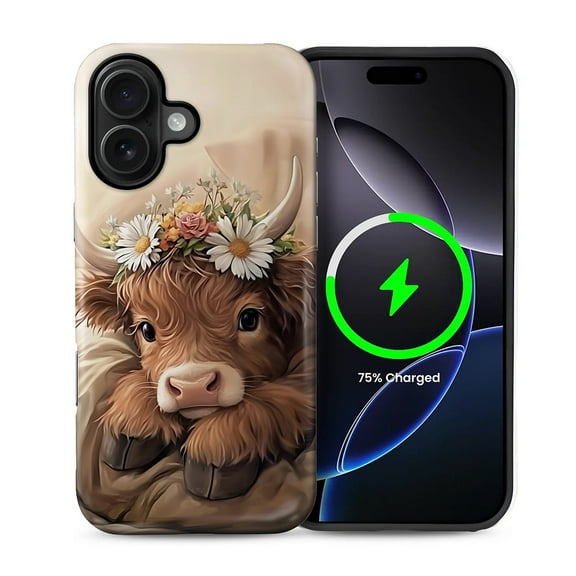 FKBRCL4U for iPhone 16 Compatible with Magsafe Case Cute Brown Highland Cow Sleeping Pattern for Girl Boy Full Body Magnetic Design Soft Silicone Protection