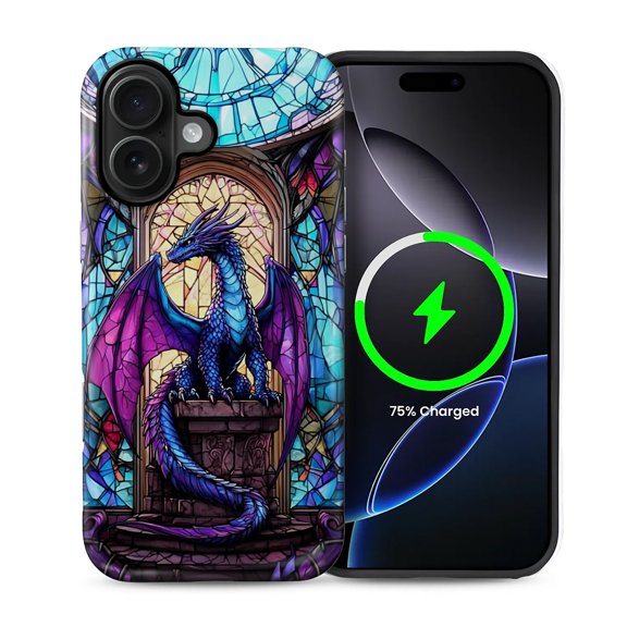 FKBRCL4U for iPhone 16 Plus Compatible with Magsafe Case Blue Purple Diamond Dragon Stained Glass Pattern for Girl Boy Full Body Magnetic Design Soft Silicone Protection