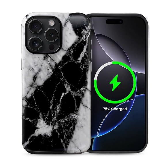 FKBRCL4U for iPhone 16 Pro Compatible with Magsafe Case Black and White Marble Pattern for Girl Boy Full Body Magnetic Design Soft Silicone Protection