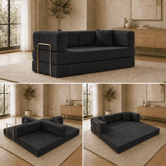 FKECHI 80" Convertible Sofa Bed,5-in-1 Convertible Futon Sofa Bed Boneless Couch for Living Room,Black
