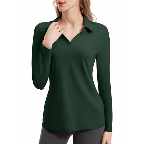 FKEEP WOMEN'S TENNIS GOLF SHIRT LONG SLEEVED TOP SPORT ACTIVEWEAR FOREST GREEN