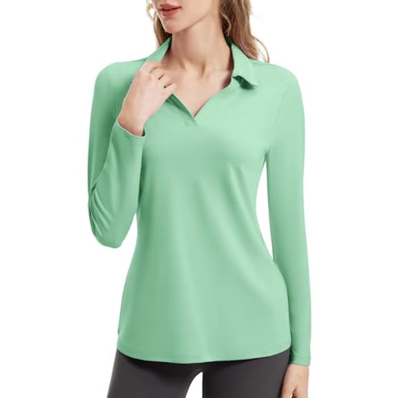 FKEEP WOMEN TENNIS GOLF SHIRT LONG SLEEVED TOP ACTIVEWEAR V-NECK MINT GREEN M