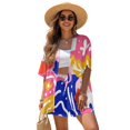 thumbnail image 1 of FKEKYI Art Flower Print Women's Summer Short Set 2 Piece Set Open Front Shirt Top Relaxed Shorts with Elastic Waist Soft Lounge Sets Vacation Outfits for Ladies, M, 1 of 7