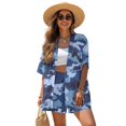 thumbnail image 1 of FKEKYI Camo Blue Print Women's 2 Piece Set Summer Short Shirt Open Front Top & Relaxed Shorts with Elastic Waist Soft Vacation Outfit Loungewear Beachwear, L, 1 of 7