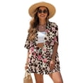 thumbnail image 1 of FKEKYI Leopard Pink Flower Print 2 Piece Short Set for Women Summer Shirt Top & Shorts with Elastic Waist Soft Casual Loungewear Resort Wear Ladies Vacation Outfits, S, 1 of 7