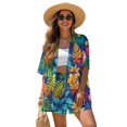 thumbnail image 1 of FKEKYI Tropical Palm Leaf Print Women's 2 Piece Short Set Summer Beach Sets Open Front Shirt Top & Adjustable Shorts Ladies Resort Wear Lounge Sets Vacation Outfits, XL, 1 of 7