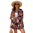 thumbnail image 1 of FKEKYI Women's 2 Piece Set Summer Short Shirt Open Front Top & Relaxed Shorts with Elastic Waist Hibiscus Flower Print Soft Vacation Outfit Loungewear Beachwear, L, 1 of 7