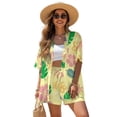 thumbnail image 1 of FKEKYI Women's Short Set 2 Pcs for Summer Open Front Top & Shorts with Elastic Waist Yellow Flower Leaf Print Lightweight Beach Set Resort Wear for Home Lounging, M, 1 of 7