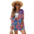 thumbnail image 1 of FKEKYI Womens Summer Shirt Set 2 Piece Sets Bohemian Daisy Flower Print Vacation Outfits Open Front Shirt Top & Shorts with Elastic Waist Beachwear Lounge Set, S, 1 of 7