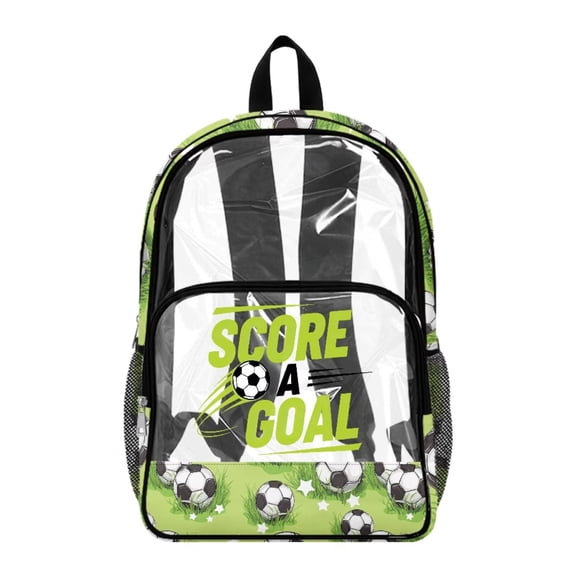 FKELYI 17 Inch Clear Backpack for Kids Schoolbag Large Capacity Transprent Backpacks for Teens Student Casual Daypack Score A Goal Soccer Print Lightweight Bookbag