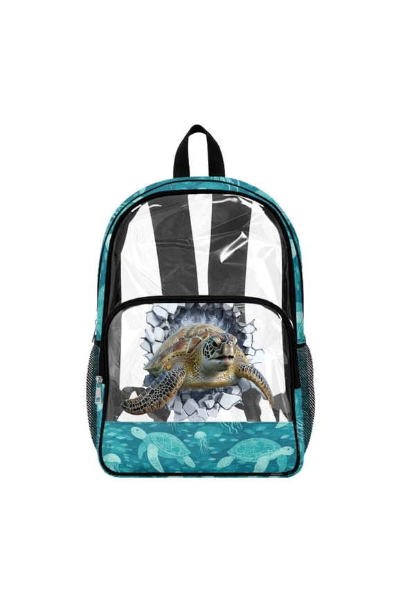 17 Inch Clear Backpack for Kids Schoolbag Green Sea Turtle Print Large Capacity Bookbag Transprent Backpacks for Teens Student Casual Daypack