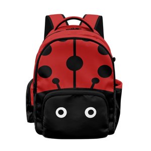 Mochila escolar de 17 pulgadas para niños, espaciosa, con múltiples bolsillos, estampado de mariquita, ligera