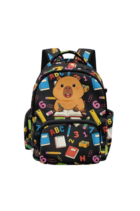 17 Inch School Backpack for Boys Spacious Book Bag with Multi Pockets Girls Schoolbag Cartoon Capybara Print Lightweight Travel Bags for Teen Children