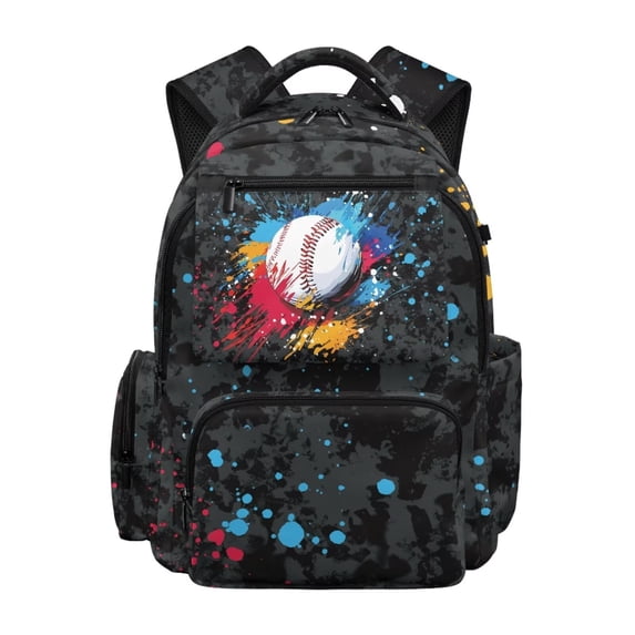 FKELYI 17 Inch Schoolbag for Kids Backpacks Black Splatter Baseball Print Primary School Bookbag with Multi-Pockets Travel Rucksack Lightweight Knapsack for Hiking