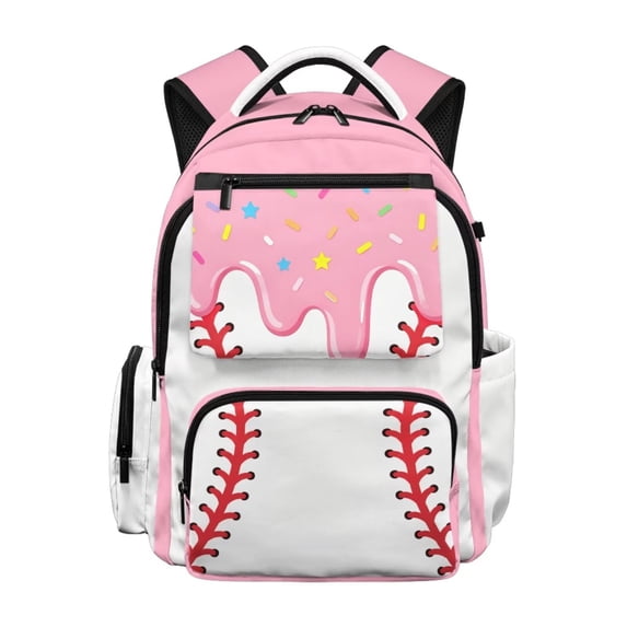 FKELYI 17 Inch Schoolbag Spacious Kids Backpack with Multi-Pockets for Boys Primary School Bookbag Baseball Pink Drip Print Travel Backpacks for Elementary Student