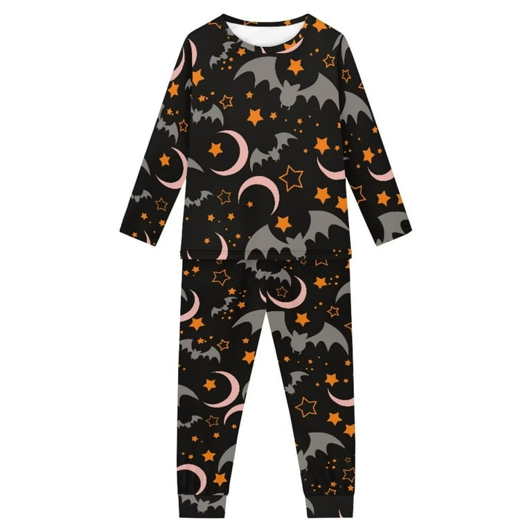 FKELYI 2-Pack Long Sleeve Pajamas Leisure Halloween Moon Bats