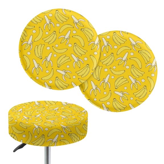 FKELYI 2-Pack Round Stool Cover Size M Reusable Bar Stool Protector Covers Yellow Easy to Clean Banana Print Chair Seat Cushion Cover Universal
