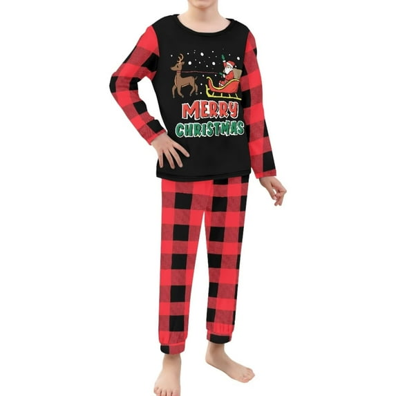 FKELYI 2 Packs Santa Reindeer Pajama Leisure Christmas Buffalo Grid Long Sleeve Pjs Polyester Kids Sleepwear Girls Size 11-12 Years Old