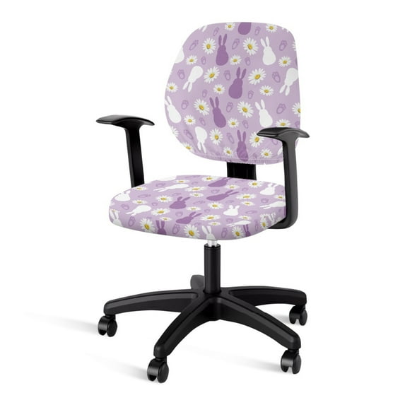 FKELYI 2 Piece Office Chair Covers for Home Decor Daisy Floral Purple Rabbit Print Washable Computer Chair Slipcover Desk Chair Protective Covers for Backrest & Cushion