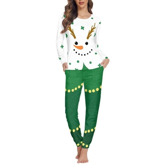 FKELYI 2pcs Christmas Snowman Pajama Pants Size 5XL Leisure Green Sleepwear Pj Set Comfy Pajamas for Women's Lingerie, Sleep & Lounge