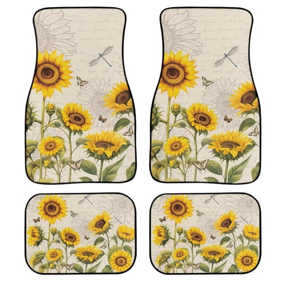 FKELYI 4 Pieces Auto Car Floor Mat Anti-Slip Car Foot Pads Rug Interior Accessories Wear-Resistant Sunflower Dragonfly Car SUV Van Truck Kick Mat