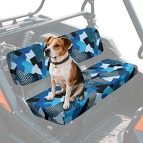 FKELYI Abstract Blue Geometric Print UTV Seat Cover 2 Pcs Set Powersports Seat Covers Anti-Scratch Mule Bench Protector Backrest Cover Washable ATV Interior Deocr