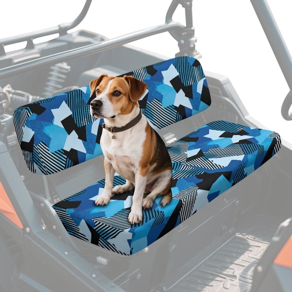 FKELYI Abstract Blue Geometric Print UTV Seat Cover 2 Pcs Set Powersports Seat Covers Anti-Scratch Mule Bench Protector Backrest Cover Washable ATV Interior Deocr