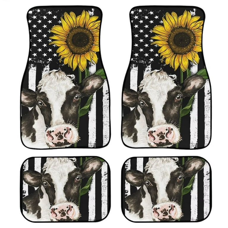 FKELYI American Flag Stripes Car Floor Mats Non-Slip Rubber Backing Set of 4  Cute Sunflower Cow Print Universal Car Carpet Durable Fabric Automotive  Interior Accessories 