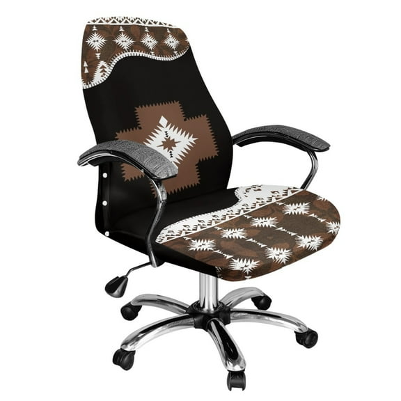FKELYI American Tribal Brown Geometric Print Office Chair Cover Removable Computer Chair Slipcover Washable Swivel Rotating Chair Protector for Armchair Furniture Covers, Large